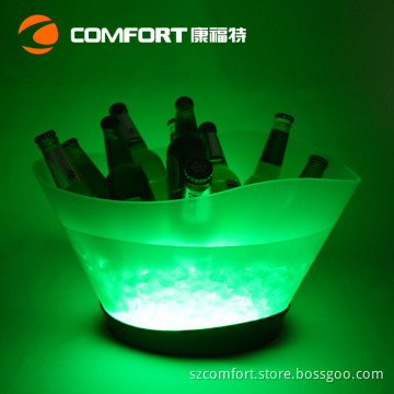 Wholesales Barware rechargeable wireless plastic wavy shape PP material 12Liters big led ice bucket